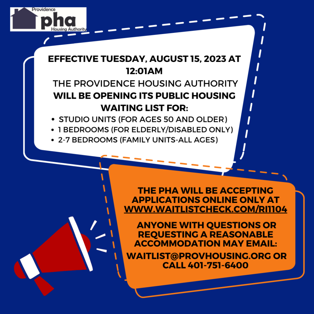 The Providence Housing Authority Public Housing waitlist opening for